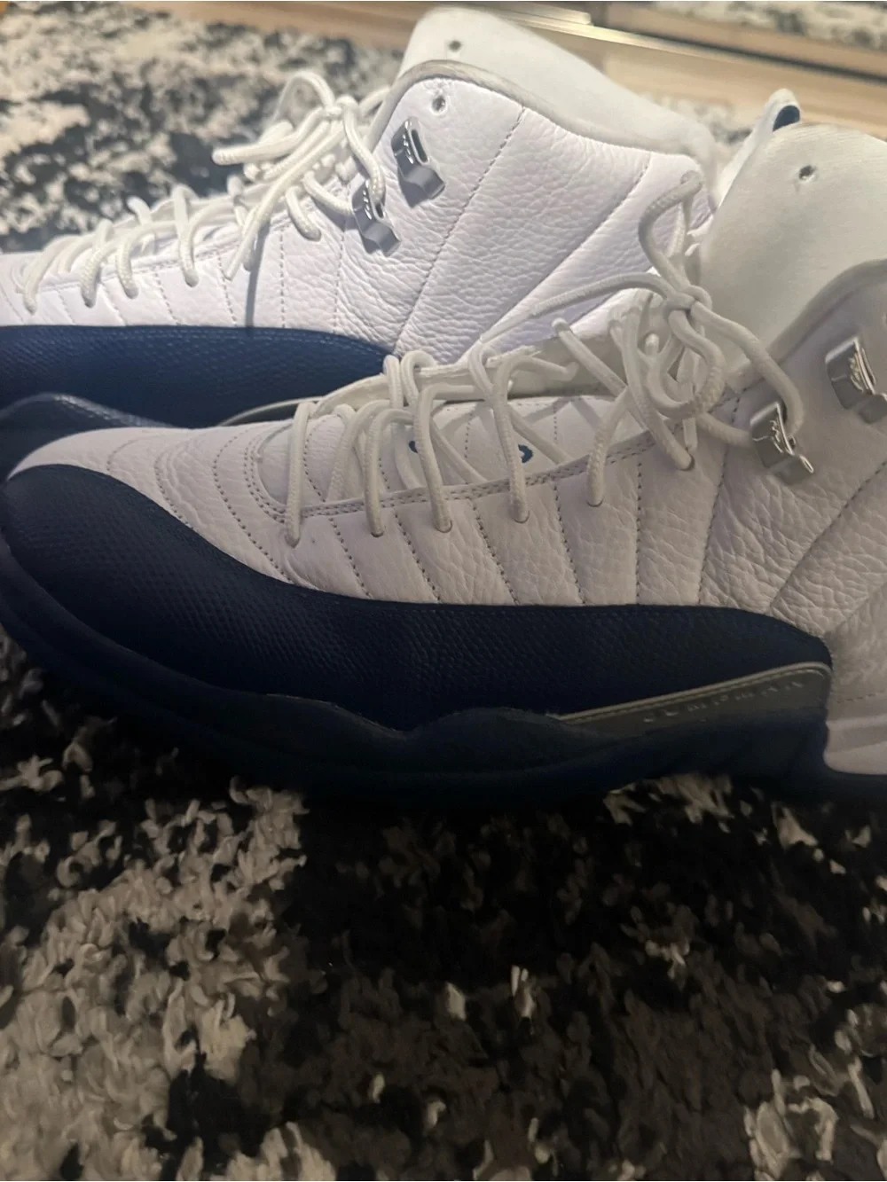Jordan 12s White and Navy Sneakers